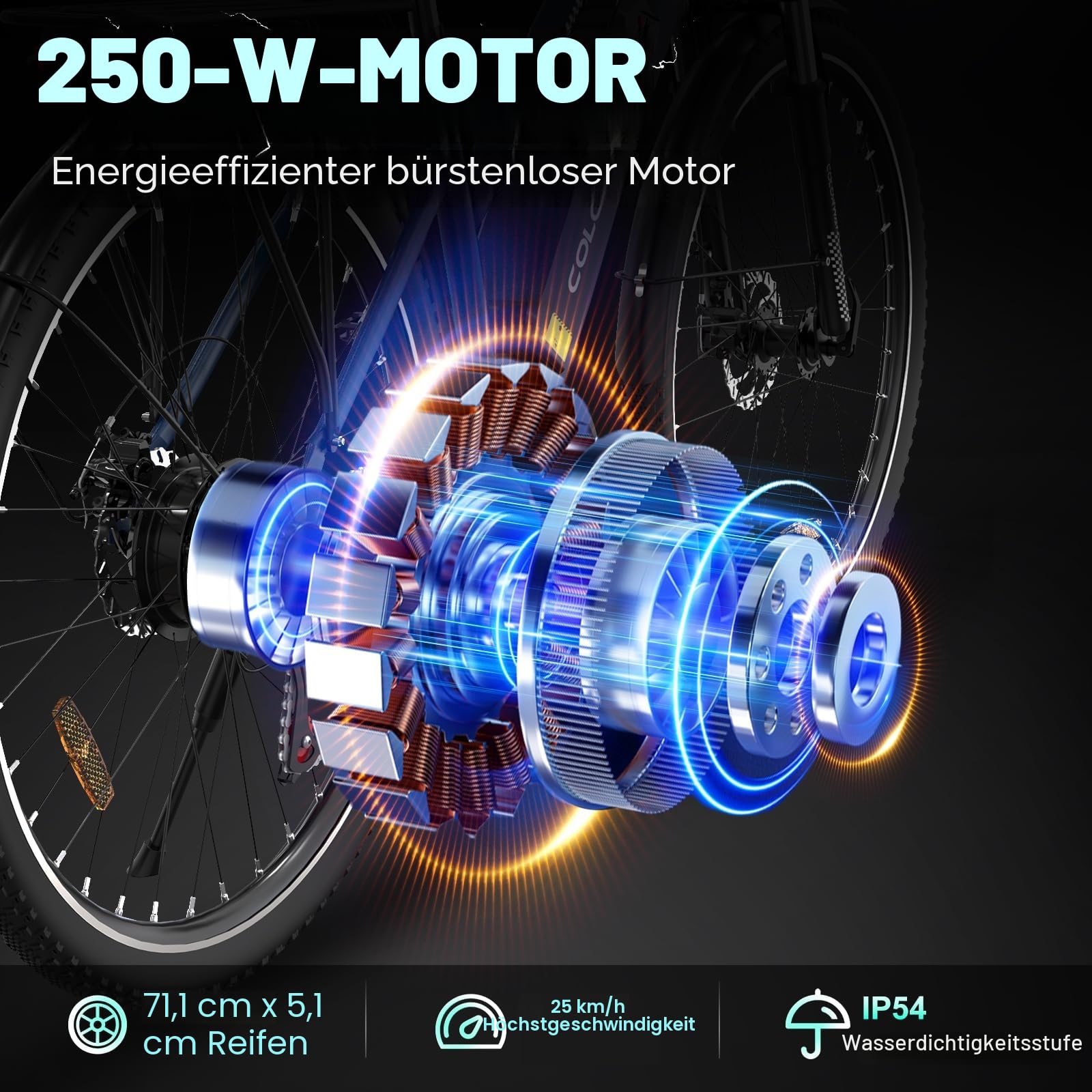 COLORWAY BK27 Elektrofahrrad, 28 Zoll EBike, 2 Fahrmodi Citybike mit 36V 15Ah Akku, mit Tretunterstützung, Pendlerfahrrad mit 250W Motor, EBike für Unisex Erwachsene Reichweite bis zu 45-100Km.