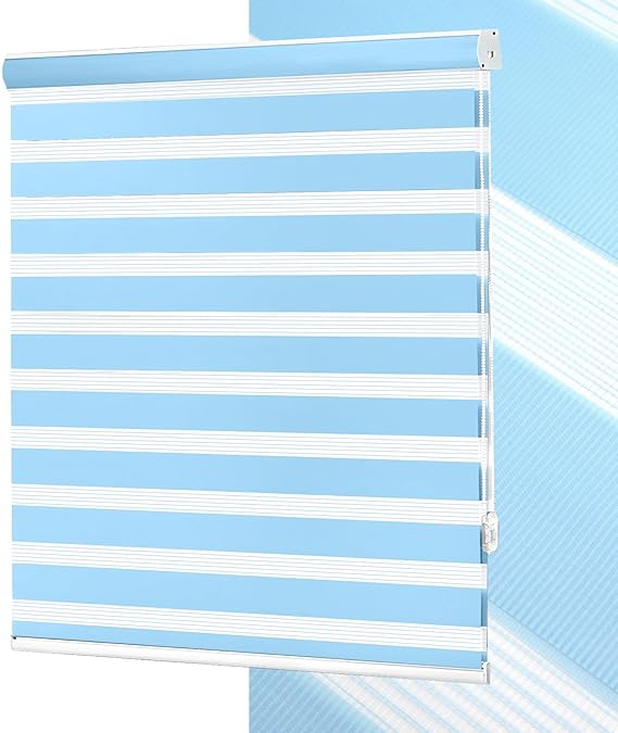 No Tools No Drill Zebra Blinds for Windows Cordless,Customizable Zebra Roller Shades, Dual Layer Blackout-Filtered Privacy Light Control Window Blinds Home Office, Easy to Install