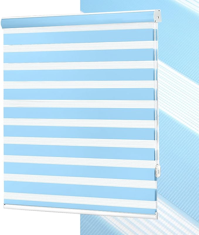 No Tools No Drill Zebra Blinds for Windows Cordless,Customizable Zebra Roller Shades, Dual Layer Blackout-Filtered Privacy Light Control Window Blinds Home Office, Easy to Install