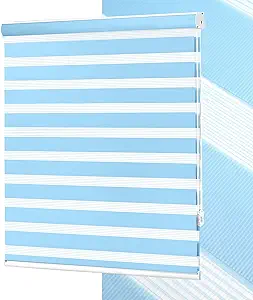 No Tools No Drill Zebra Blinds for Windows Cordless,Customizable Zebra Roller Shades, Dual Layer Blackout-Filtered Privacy Light Control Window Blinds Home Office, Easy to Install