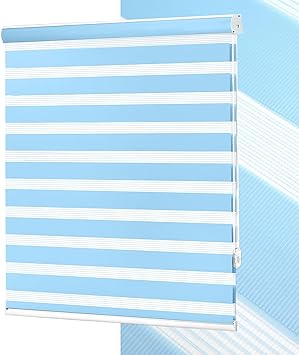 No Tools No Drill Zebra Blinds for Windows Cordless,Customizable Zebra Roller Shades, Dual Layer Blackout-Filtered Privacy Light Control Window Blinds Home Office, Easy to Install