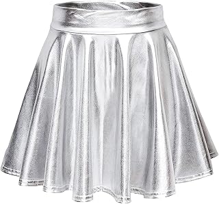 Aurasky Metallic Rock Damen, Damen Glänzend Metallisch Mini Rock, Stretch Faltenrock für Karneval Fasching Cosplay Party