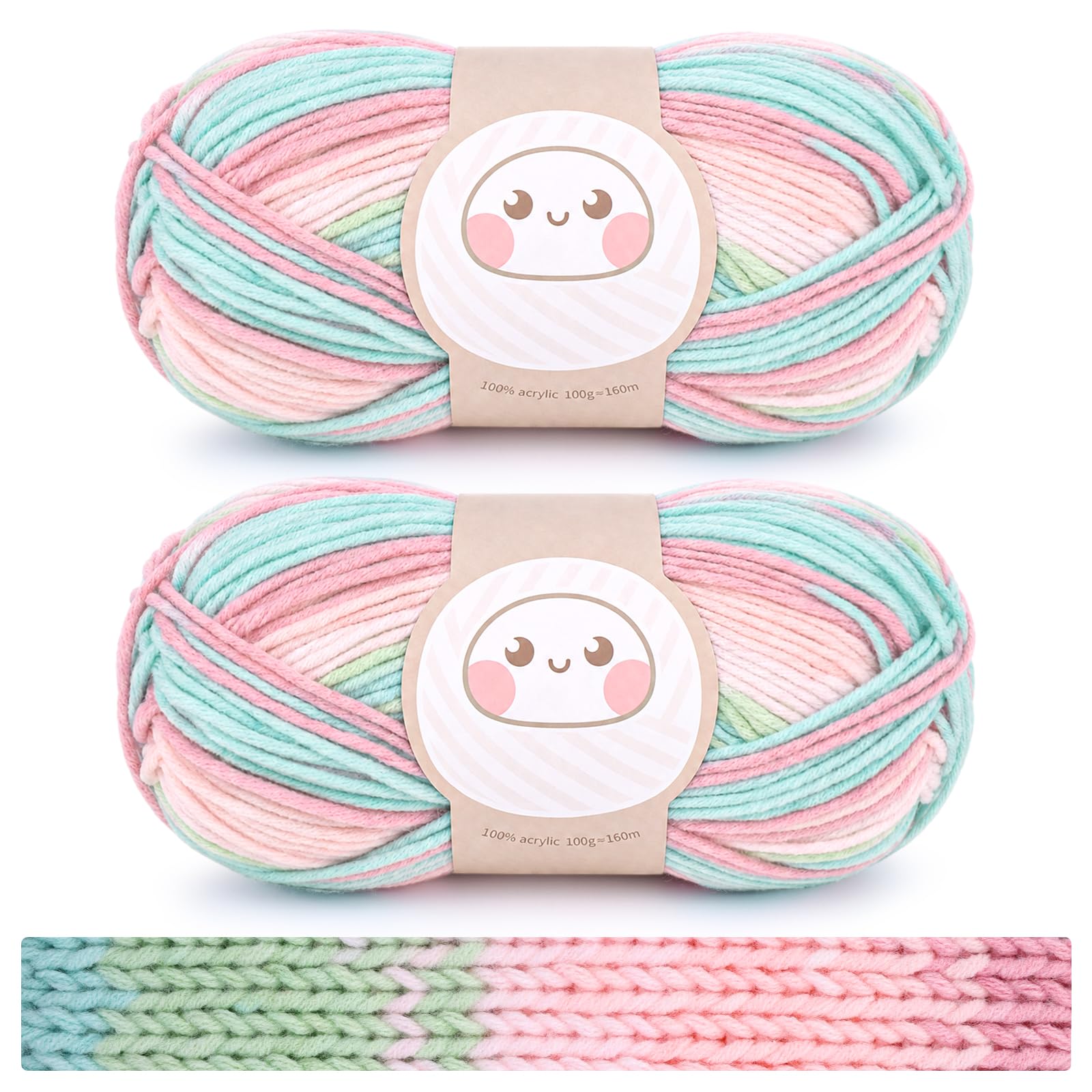 Aeelike Ombre Acrylic Yarn, 2 Pack Rainbow DK Wool for Knitting 100g Balls
