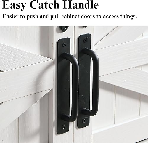 Miniatura 6 de Mesa auxiliar de 48 pulgadas de ancho con puerta corrediza de granero, mesas de café rectangulares rústicas, mesa central de madera con Blanco y