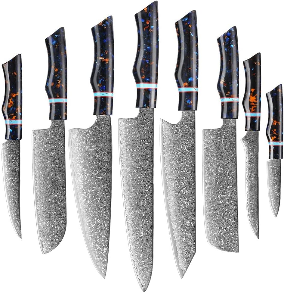 Set Cuchillos Cocina 8 Piezas Acero Damasco Forjado
