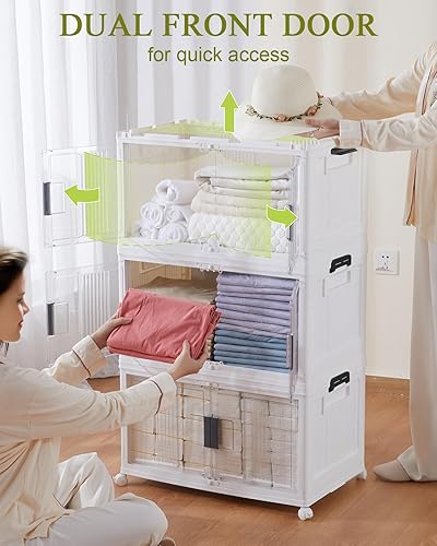 Miniatura 6 de OlarHike 76QT - Contenedores de almacenamiento con cierre con tapas, caja de almacenamiento plegable con puertas y ruedas, contenedores de plástico