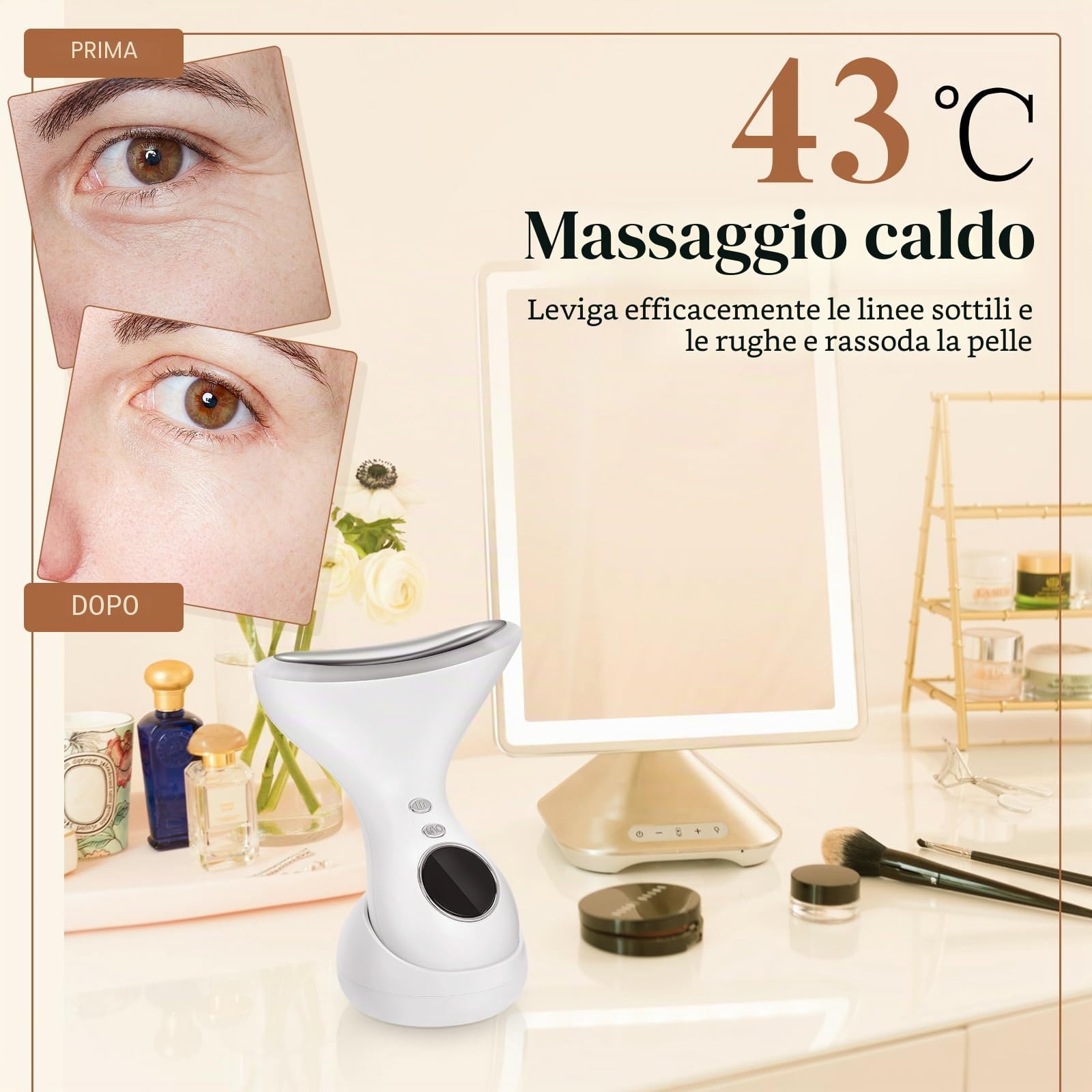 Dispositivo di Bellezza Antirughe, Lifting del Collo, Dispositivo di Massaggiatore del viso con 4 modalità, Riduce il Doppio Mento, Massaggio viso EMS per il Sollevamento e il Rassodamento Anti-Età