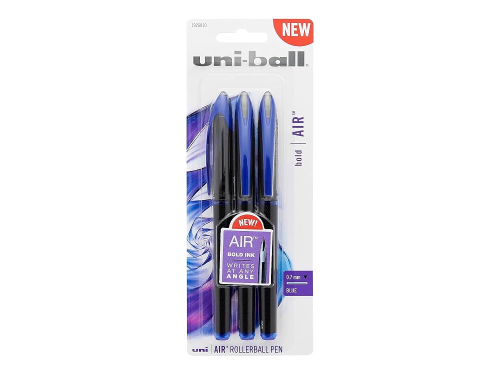 uni-ball AIR Rollerball Pens, Fine Point (0.7mm), Blue, 3 Count