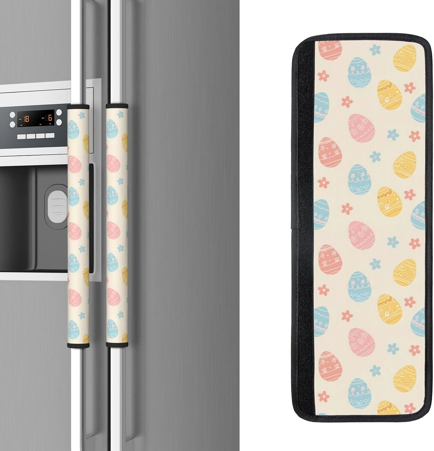 Refrigerator Handle Covers Set of 2 Washable Neoprene Fridge Door Protectors Spring Easter Pink Blue Yellow Eggs Floral Kitchen Appliance Decor Gift