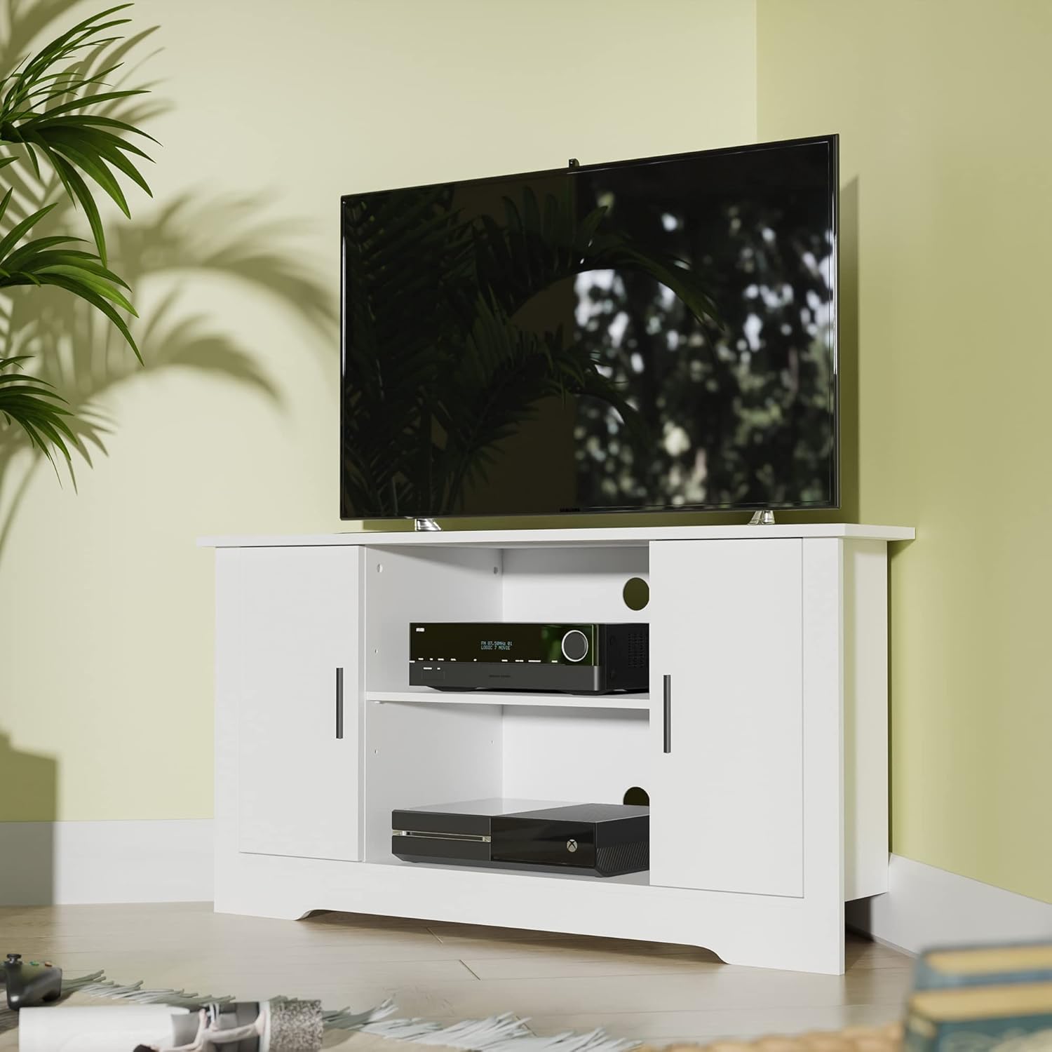 Buy Cozy Castle White Small Corner TV Stand for 50 Inch TV, Wood Corner