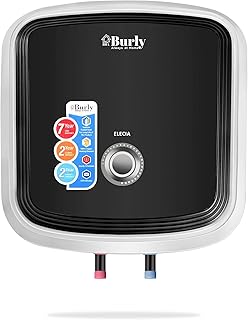 BURLY Elecia 25L Storage Water Heater (Geyser) | 5 Star Rated | German Powder-Coated Glassline Tank | Premium Metal Tank | White & Black | 8 Bar| 3 Leval Safety
