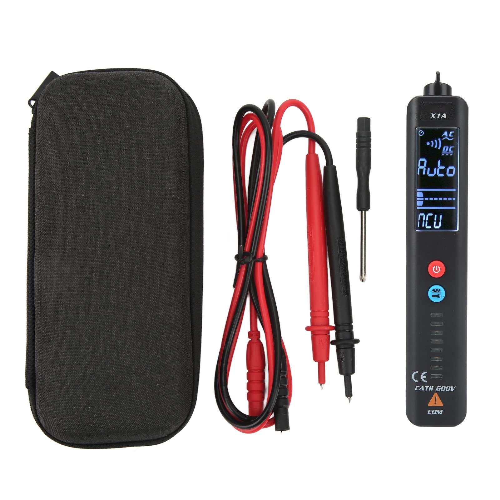 BSIDE X1A Digital Multimeter Pen with test leads, screwdriver, and storage bag