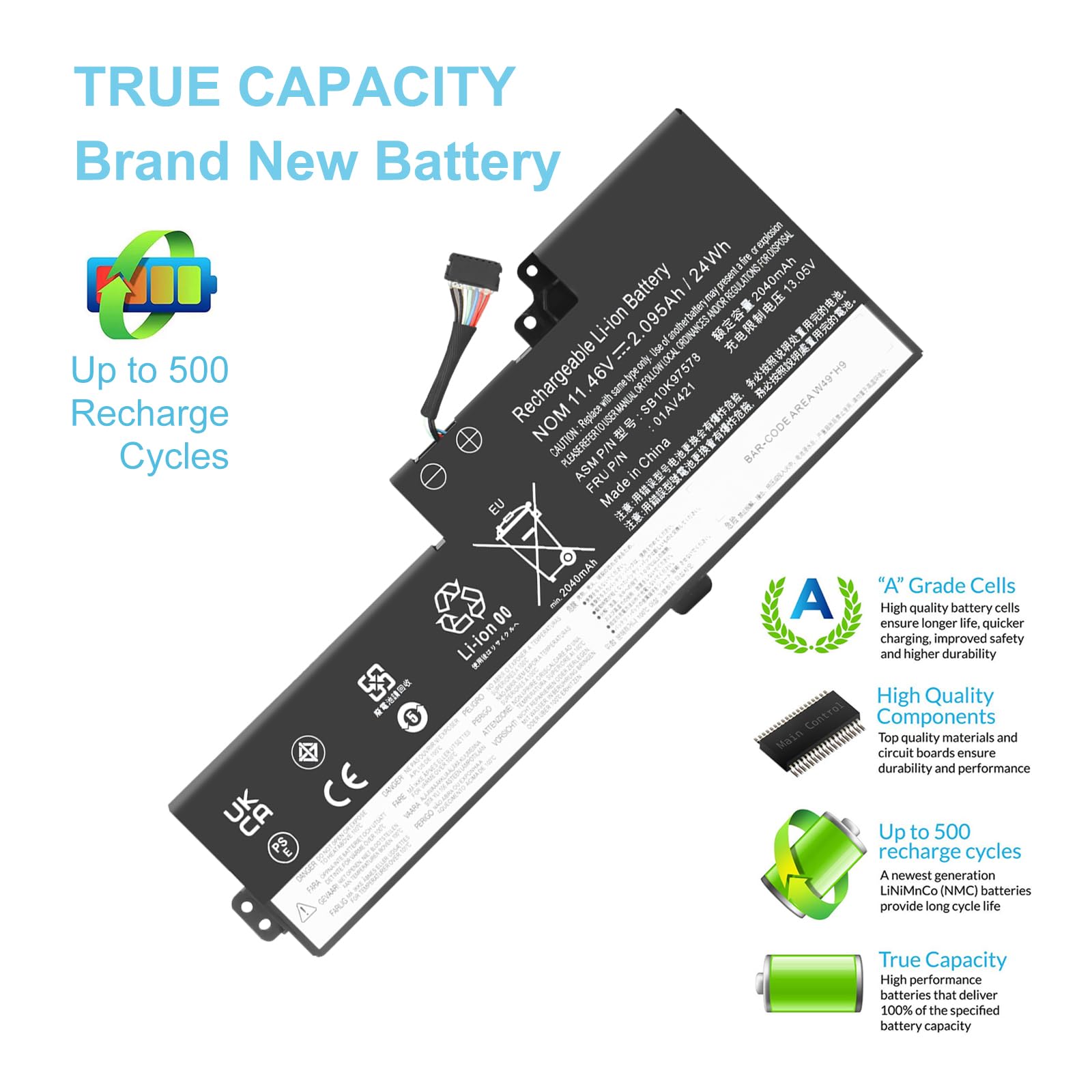 01AV420 01AV421 Batteria per Lenovo ThinkPad T480 T470 A475 A485 TP25 Series Notebook 01AV419 01AV489 SB10K97576 SB10K97577 SB10K97578 11.4V 24Wh