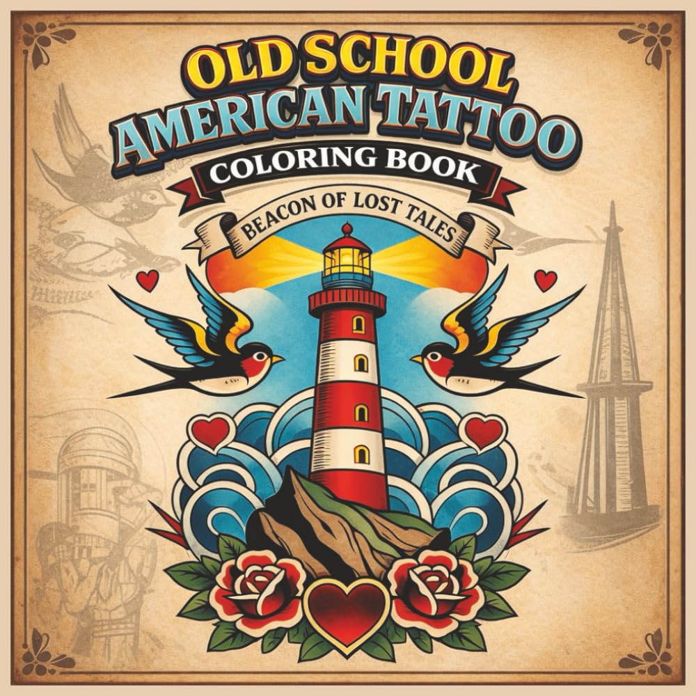 Old School American Tattoo Coloring Book: A Bold Collection of Vintage Flash Designs Featuring Eagles, Anchors, Skulls, Roses, Pin-Ups & Timeless Traditional Ink