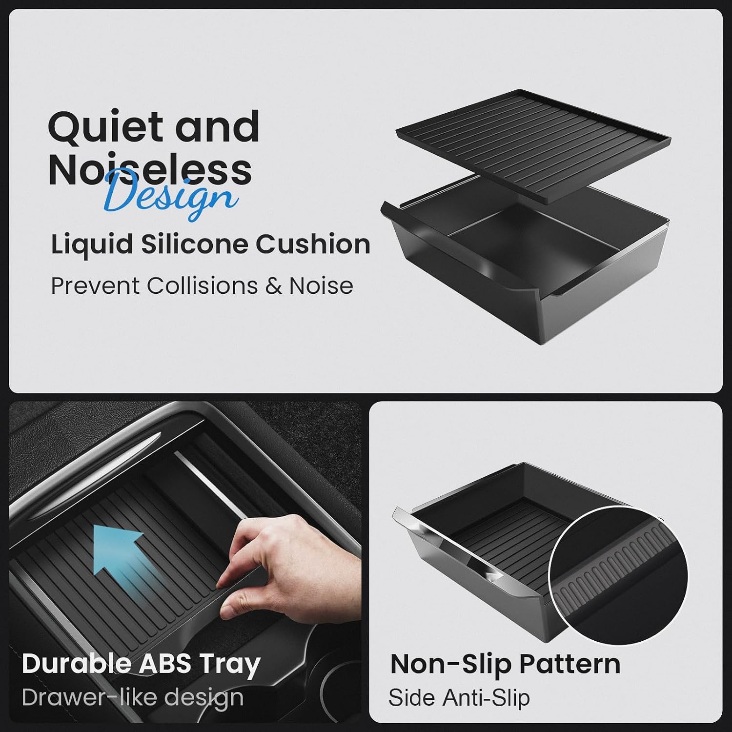 Tesla New Model Y Juniper & Model 3 Center Console Organizer (Dual-Layer Storage, Smooth Sliding) – Compatible with Model 3 (2024-2025) / New Model Y Juniper Accessories