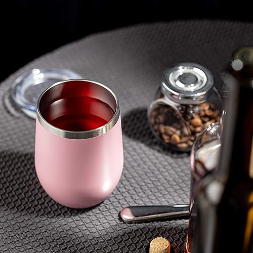 Miniatura 7 de Comooo. - Vaso para vino de acero inoxidable con tapa, de 12 onzas, pared doble aislada al vacío, taza de viaje para café, vino, cócteles, helado,