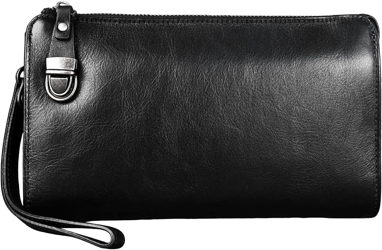Leather Men Clutch Bag Wrist Bag Handbag Business Large Purse Envelope Bag Wallet