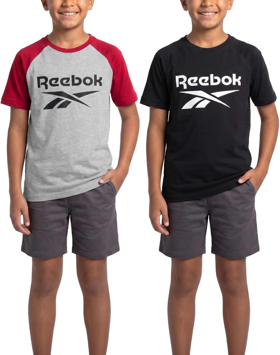 2 Pack: Boys Short Sleeve Raglan Cotton Crew Neck T Shirt Athletic Baseball Tee Tops Kids Teens Youth (6-18)