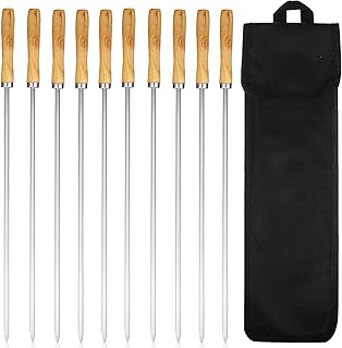 Kichvoe 10PCS BBQ Skewers Kabob Skewers for Grilling，Metal Skewers Double Skewers Flat Skewers with Storage Bag for Outdoor Campfire