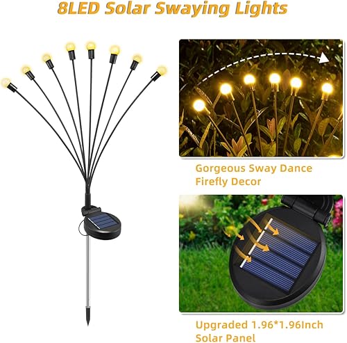 Miniatura 4 de KYEKIO Paquete de 8 luces solares de luciérnaga para exteriores, luces solares para exteriores, impermeables, luces solares decorativas para patio,