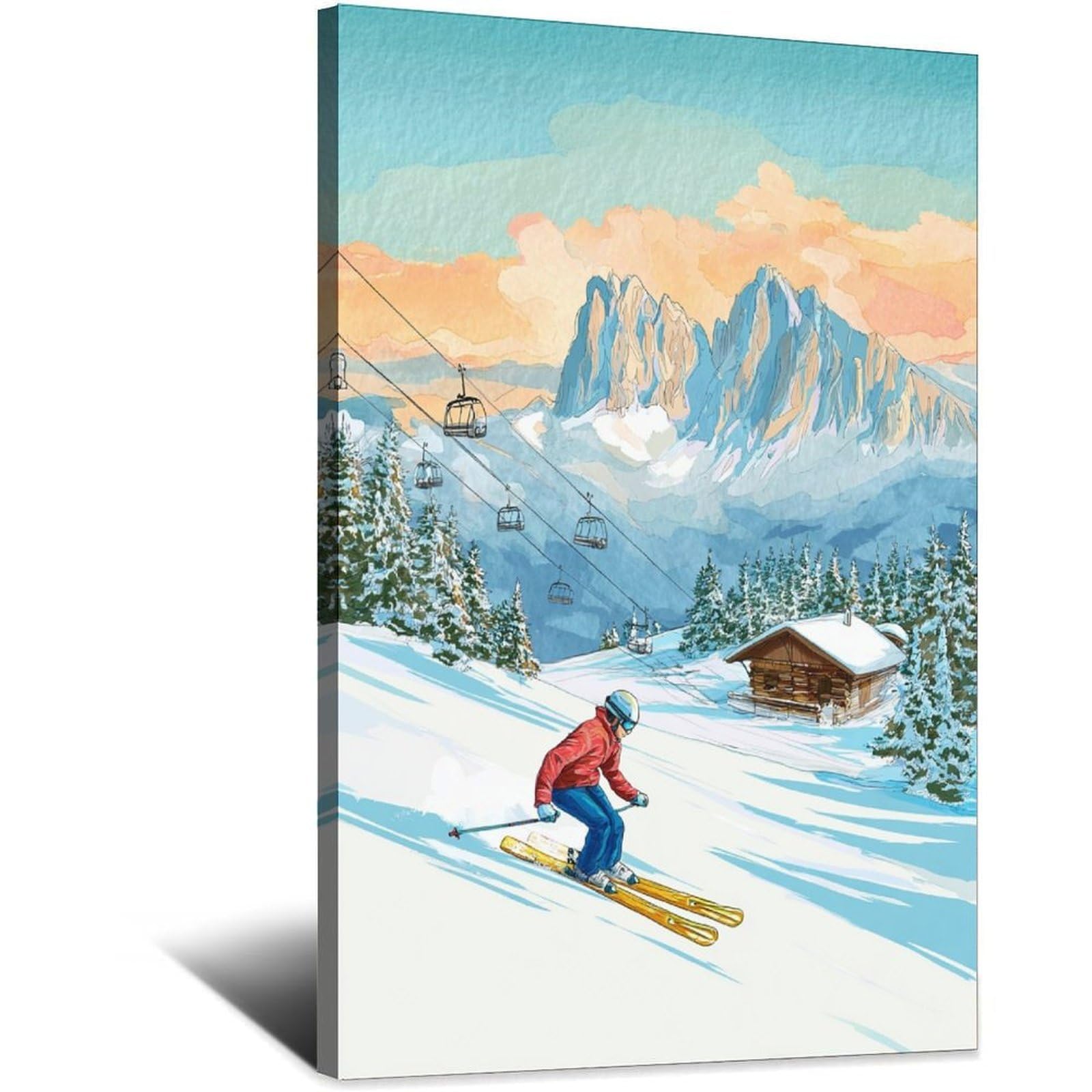 iPuzou Cortina D'Ampezzo Italy Ski Posters 20x30inch(50x75cm) Vintage Watercolor Canvas Art