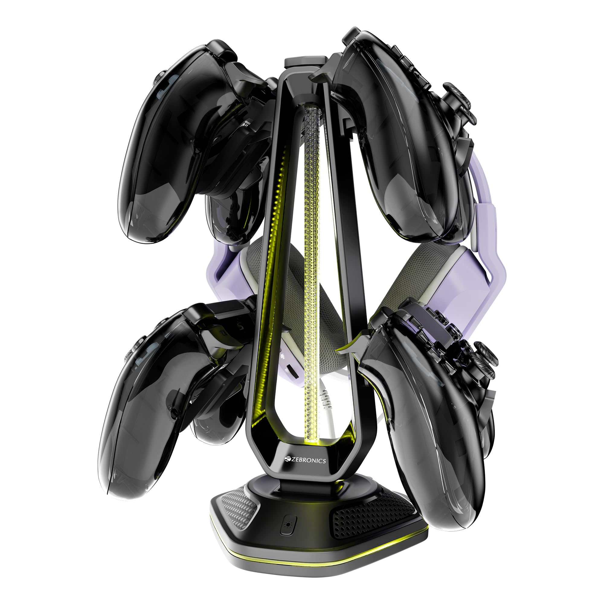 Zebronics PS5S Quad Gaming Controller Stand with Headphone Hanger, Supports PS5, PS4, Xbox & Switch Controllers, 12 Dual Zone RGB Lighting, Dual USB Hub, Anti-Slip Base-image-30