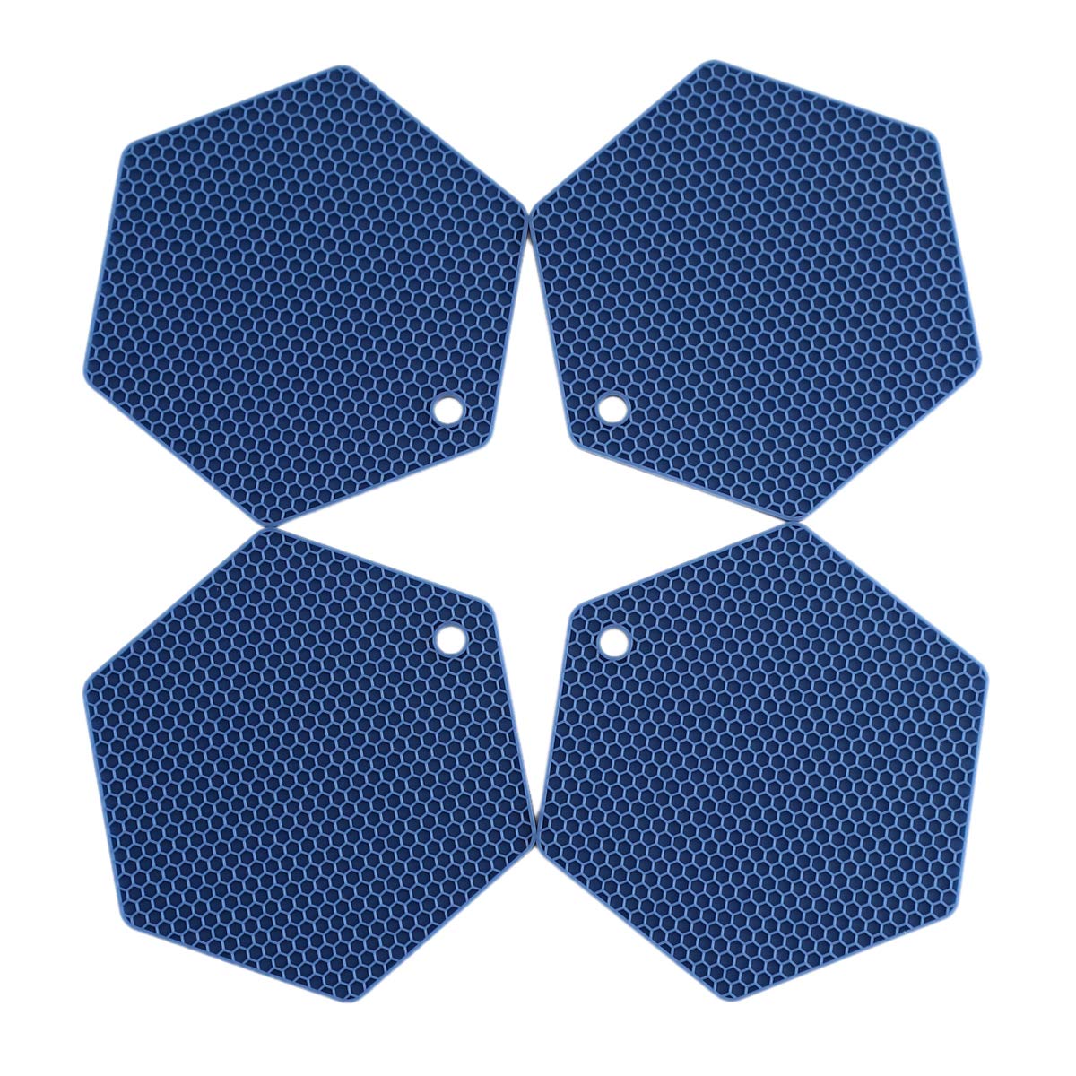 4 Packed Silicone Trivet Mats - DIY Different Size Dish Drying Mat, Hot Pot Holder for Pots & Pans, Non-Slip & Heat Resistant Kitchen Hot Pads for Countertops & Table, Navy Blue