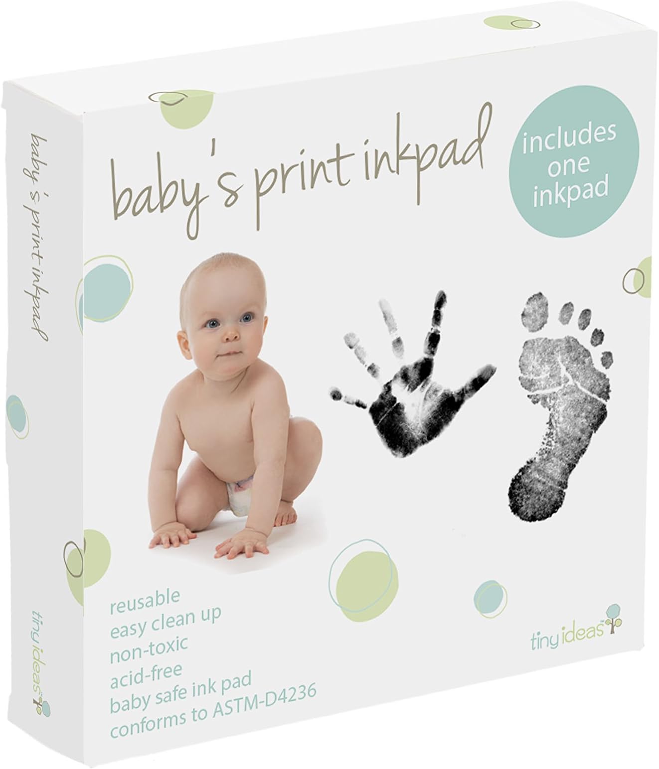 Tiny Ideas Baby's Touch Baby Safe Ink Pad, Newborn Baby Handprint or Footprint, Black