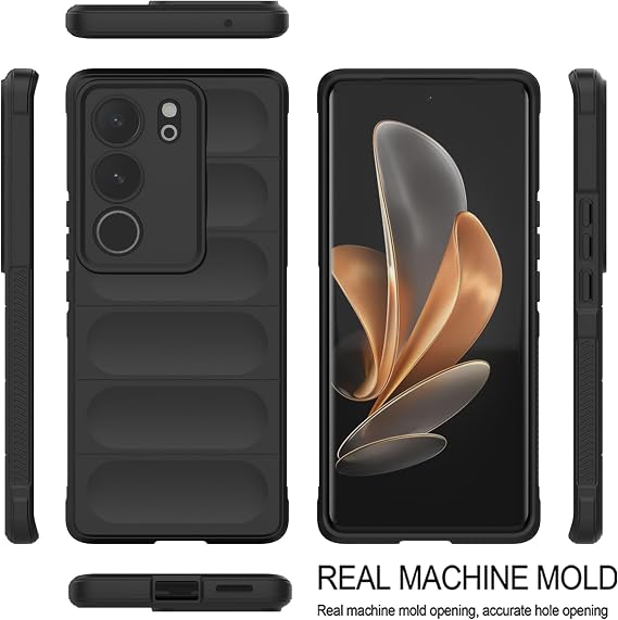 ESTH® Liquid Silicone Case for vivo V29 with Anti-Germ Protection, Anti-Scratch Soft Microfiber Lining, High Resilience Gel Rubber Full Body Shockproof Cover, Black