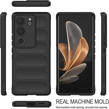 ESTH® Liquid Silicone Case for vivo V29 with Anti-Germ Protection, Anti-Scratch Soft Microfiber Lining, High Resilience Gel Rubber Full Body Shockproof Cover, Black