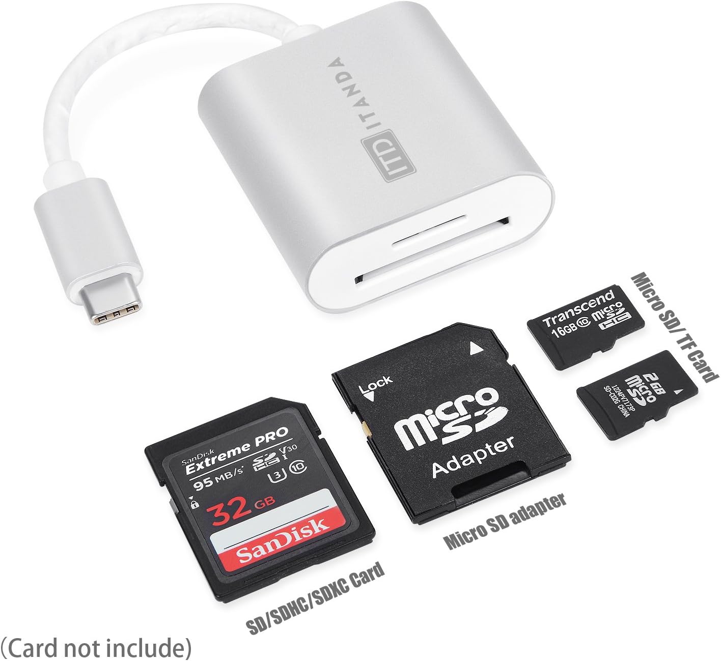 USB-C SD Card Reader,ITD ITANDA Aluminum Superspeed Micro SD/TF USB Type C Card Reader Compatible for MacBook Pro/Air/iMac 17/18/19,Surface Book, DELL Venue Pro,Yoga 900S,Chromebook