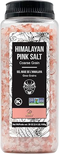 Soeos Sal rosa del Himalaya 39 onzas 24lbs sin OMG Kosher grano curso nutrientes y minerales densos para la salud sal rosa de cristal puro gourmet