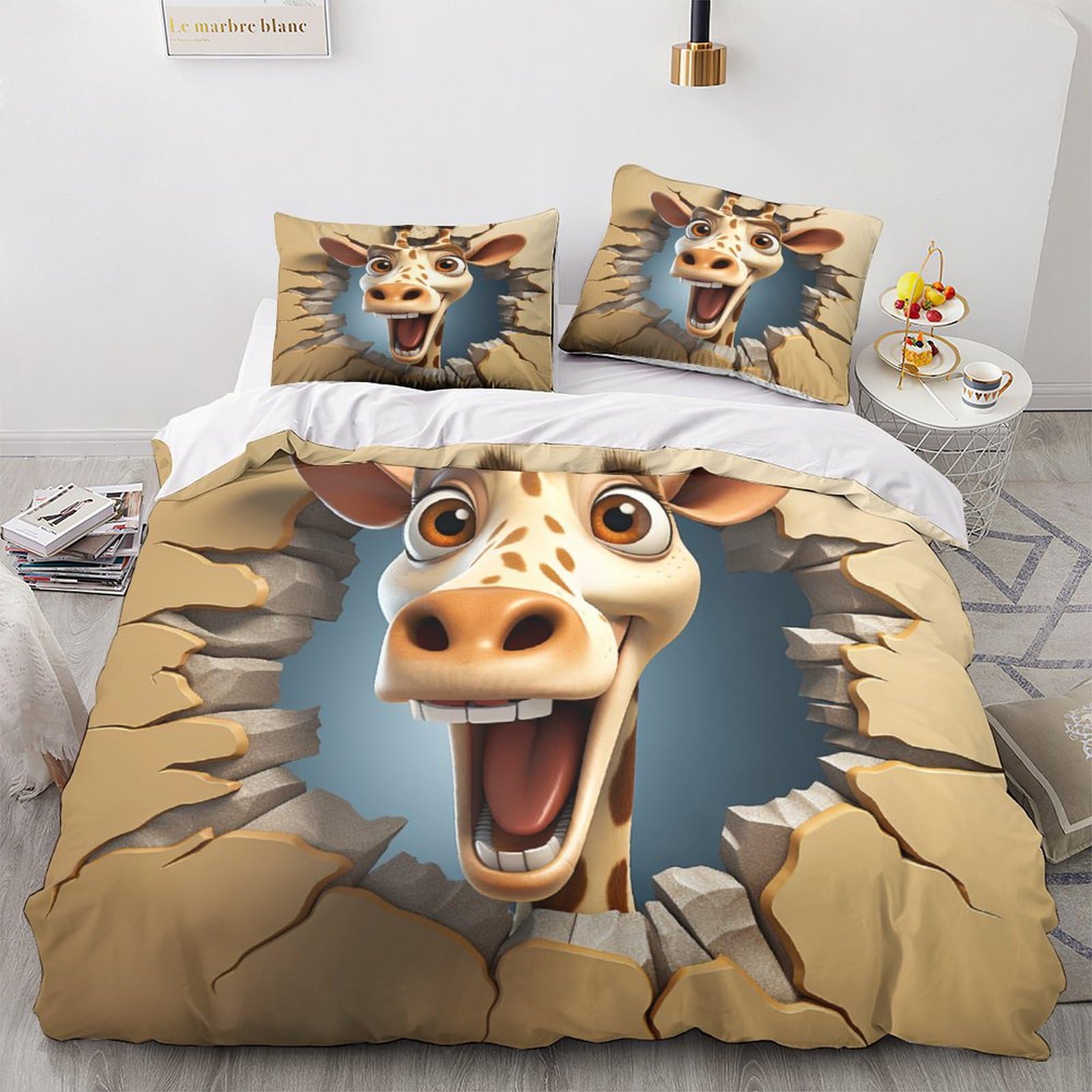 Housse de couette girafe 220x240 cm avec taies d'oreiller en microfibre OBABO