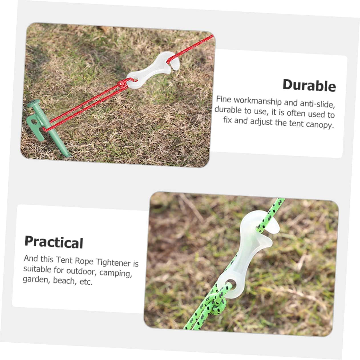 10Pcs Tent Cord Fasteners Adjustable Windproof Rope Buckles Wear-Resistant Plastic Tent Accessories for Outdoor Camping and Tarp Setup