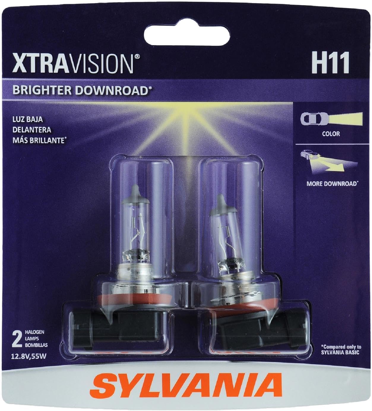 SYLVANIA - H11 XtraVision - High Performance Halogen Headlight Bulb, High Beam, Low Beam and Fog Replacement Bulb (Contains 2 Bulbs)
