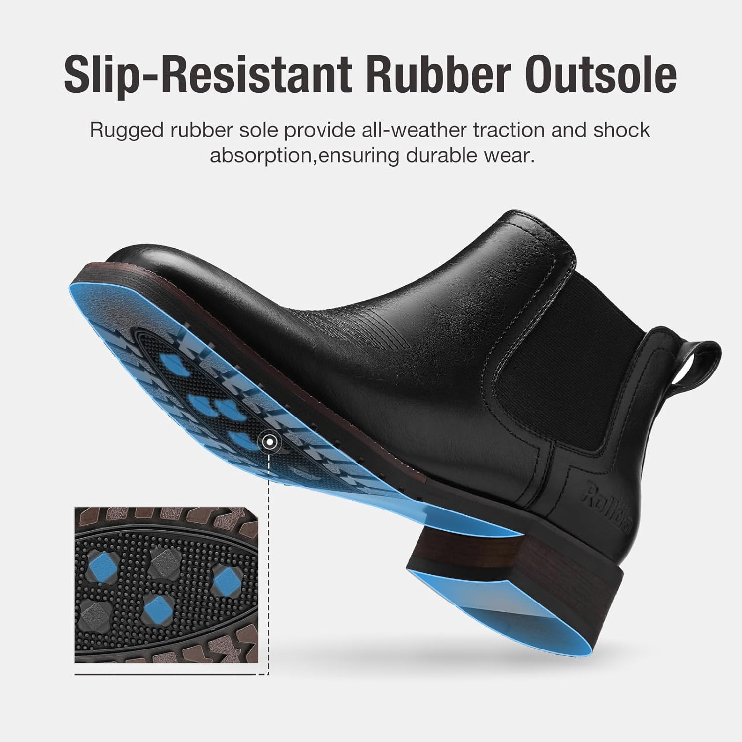 Rollda Men's Chelsea Cowboy Boots, Square Toe Elastic Ankle Boots for Dress Casual, Short Western Chelsea Booties for Men - Image 6