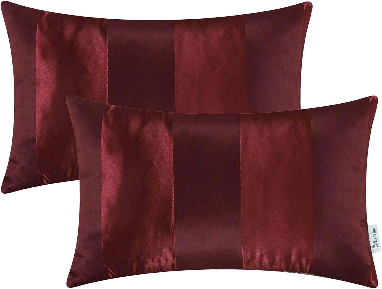 CaliTime Pack of 2 Cushion Covers Pillow Cases Shells for Couch Sofa Home Decoration Modern Shining & Dull Contrast Striped 12 X 20 Inches Burgundy