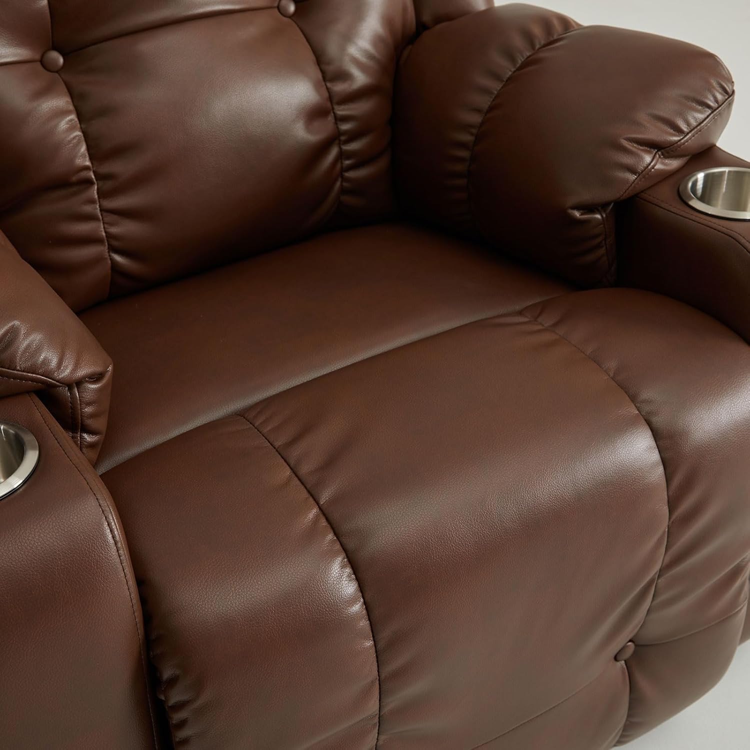 Creatuis Large Lift Recliner Chair for Elderly with Massage and Heat Lay Flat Dual Motor Electric Power Lift Chair LED Reading Light USB Port Cup Holders Side Pocket Faux Leather (Brown)