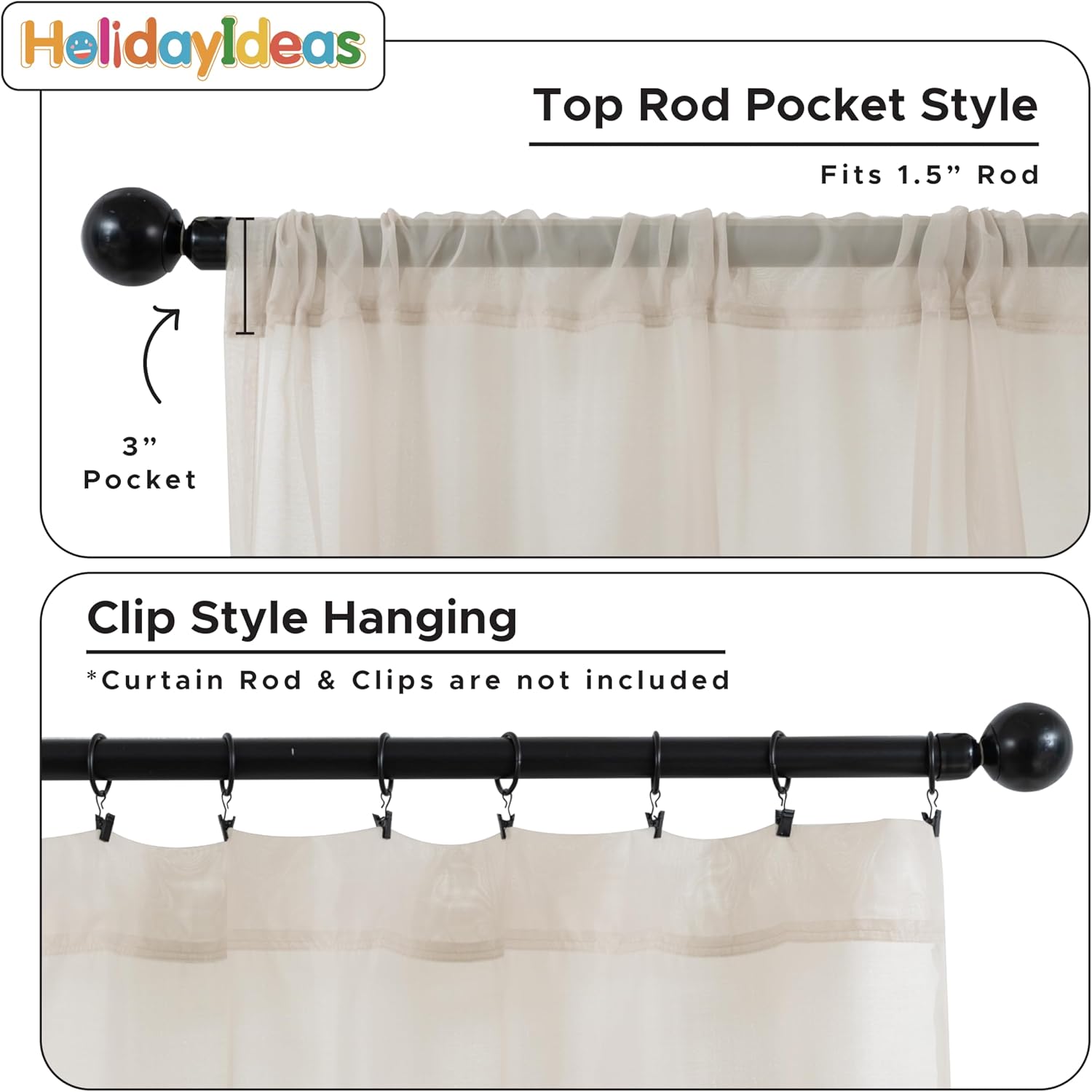 HolidayIdeas All Weather Outdoor Sheer Curtains for Patio 6 Pcs Rod Pocket Beige Volie Sheer Outdoor Curtains for Porch, Balcony, Gazebo, Pergolas,Cabana,54x84 Inch