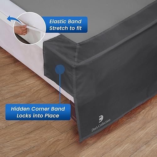 Miniatura 4 de Dee's Collection Falda de cama mágica gris oscuro, tamaño Cal King, faldas de cama mágicas de esquina dividida de 17 pulgadas, faldas de cama