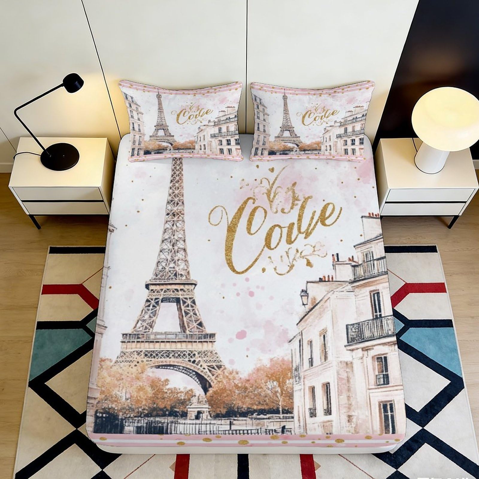 Jqzkxnhpbr Style-3 3D Printed Eiffel Tower Fitted Sheet Microfiber Soft Artistic Paris Street Bed Cover For Bedroom Guest Room Decor 90X200x25cm