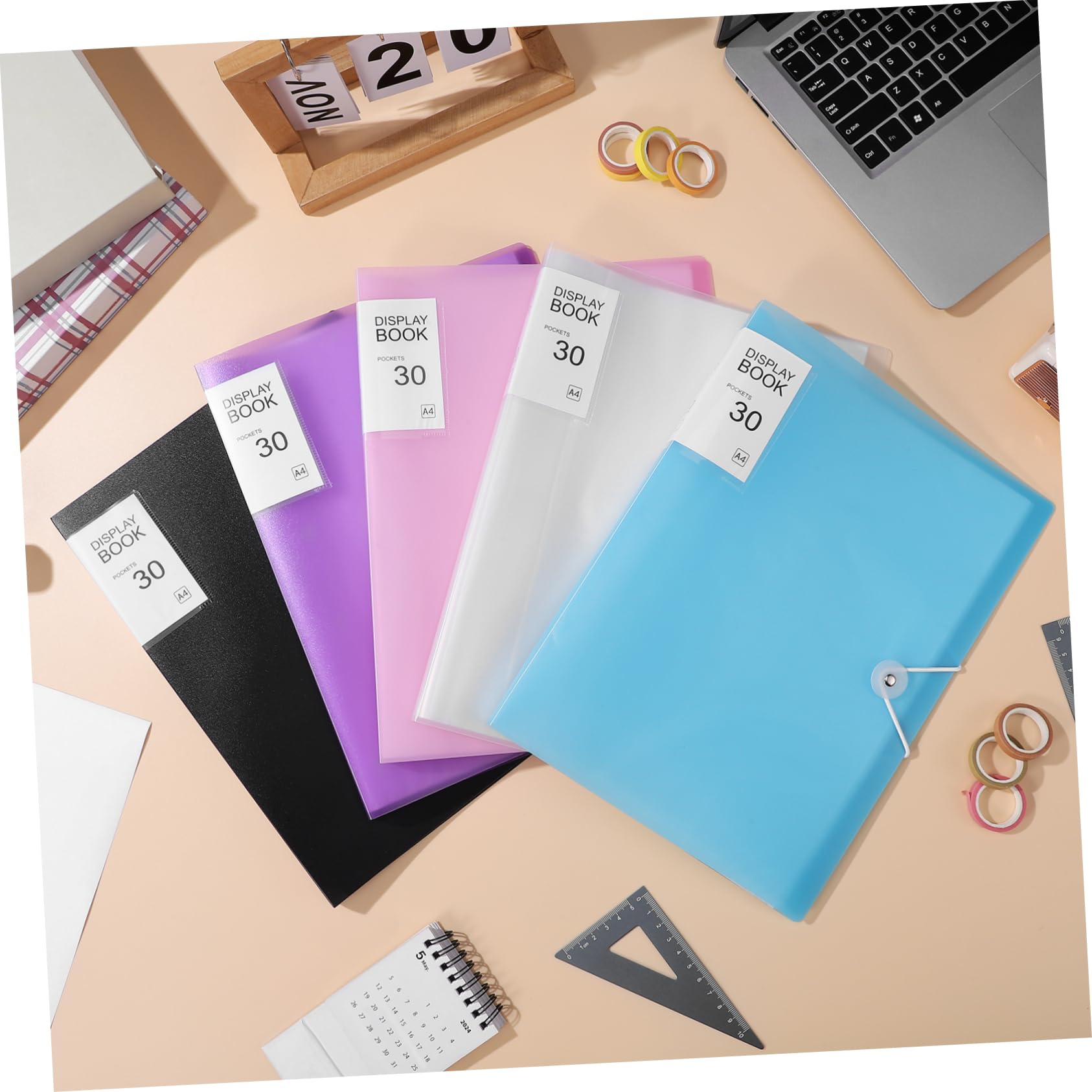 Classeur à Pochettes Transparentes A4 5 Pièces en Pp pour Organisation