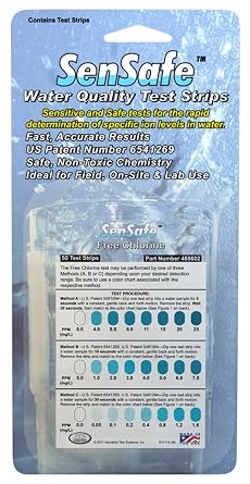 Industrial Test Systems SenSafe 480602 Free Chlorine Test Strip, 1 Minute and 20 Seconds Test Time, 0-25ppm Range Pack of 50