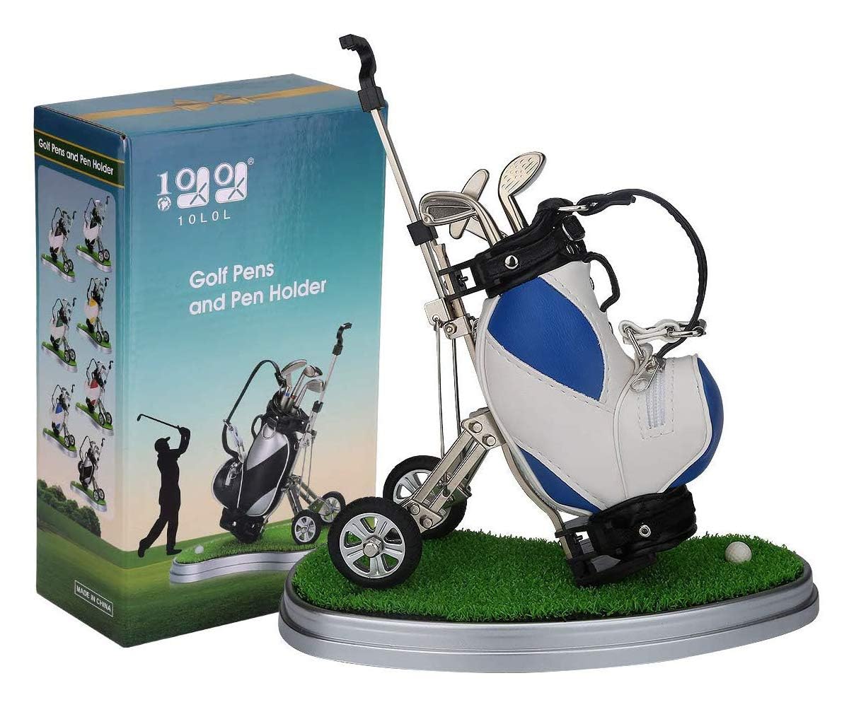 Porta Penne da Golf 3 Pezzi - Set Desk Decor - Regali Souvenir Uomini - Blu Bianco