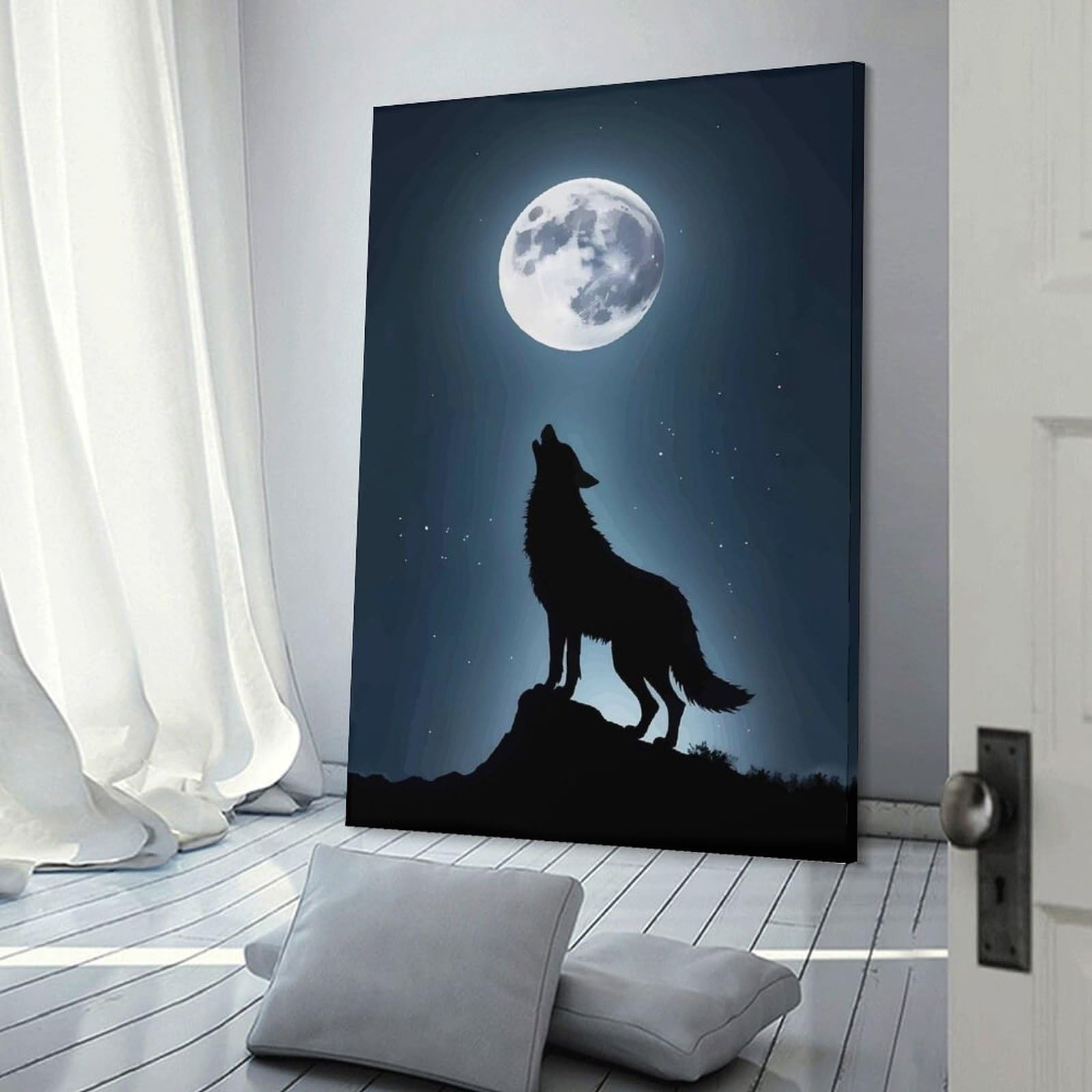 Junmoney Wolf Howling at The Moon(2) Home Decor Wall Art, 24x36inch(60x90cm), for New Homes, Bedrooms Or Workspaces, Gift Idea for Housewarming And Birthdays