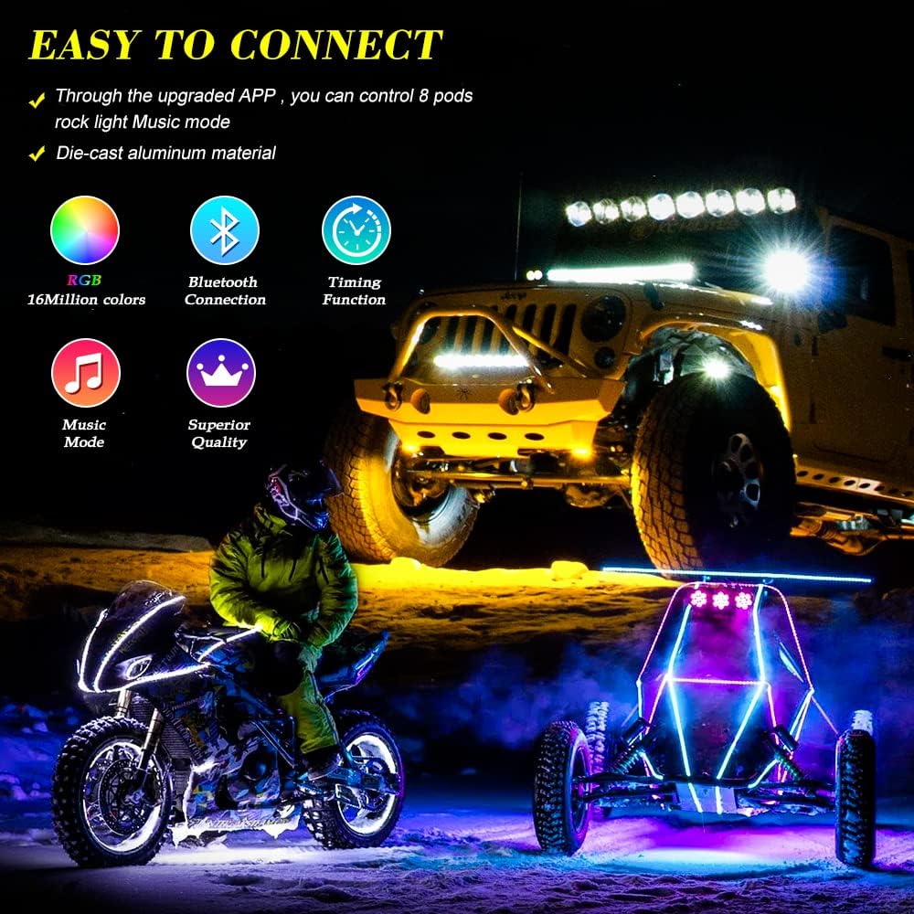 Bеѕt Dеаl 🛒 BESURE Led RGBW 8 Pods Rock Light for Truck Multicolor Underglow App Connection Music Mode Light Compatible with Jeep Truck Off Road Motorcycle ATV SUV Boat (8 Pods)