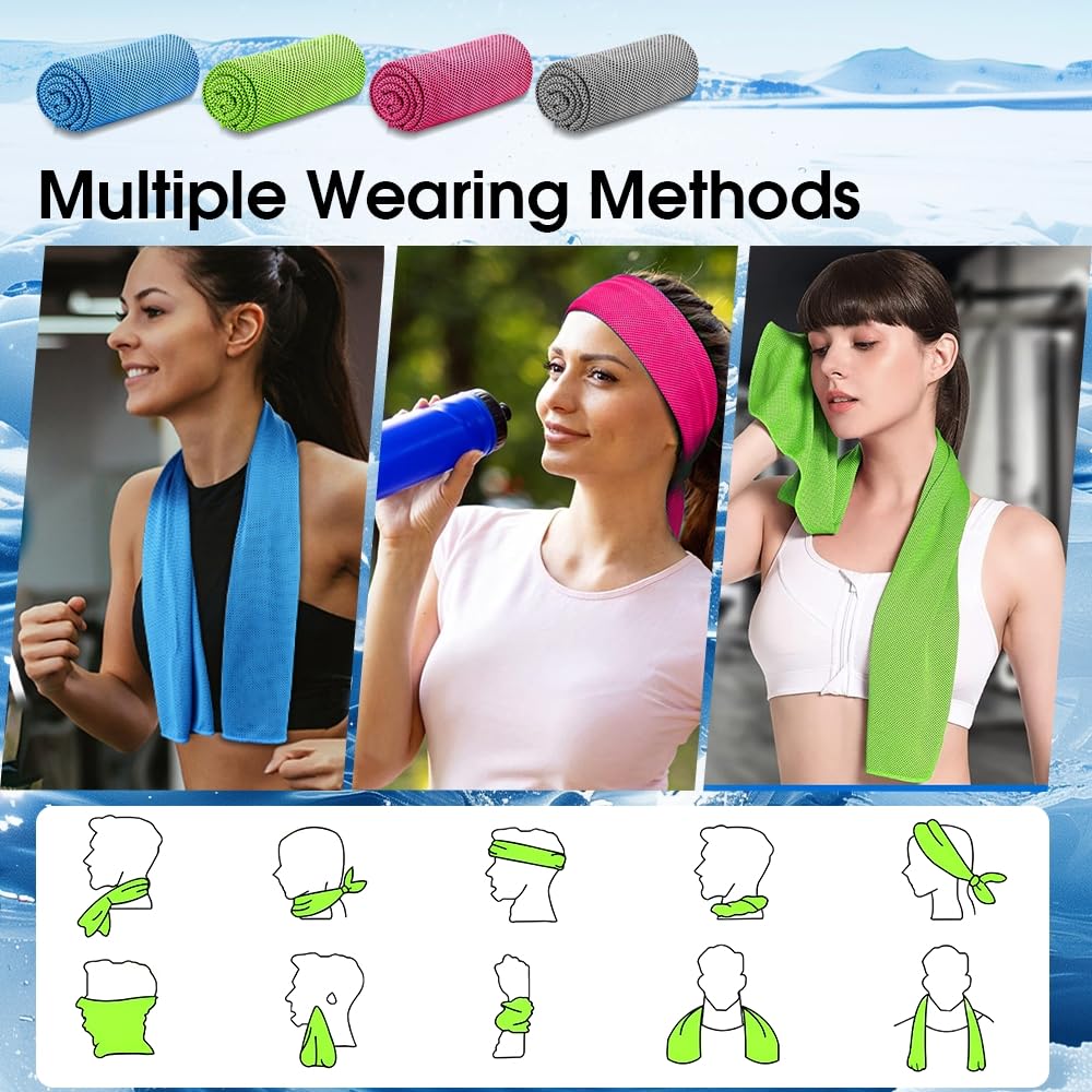 4 Piezas Toalla Microfibra Gimnasio, 100x30cm Toalla de Enfriamiento Deportiva Toallas Gimnasio Secado Rápido Cooling Towel para Yoga Golf Correr Fitness Gym