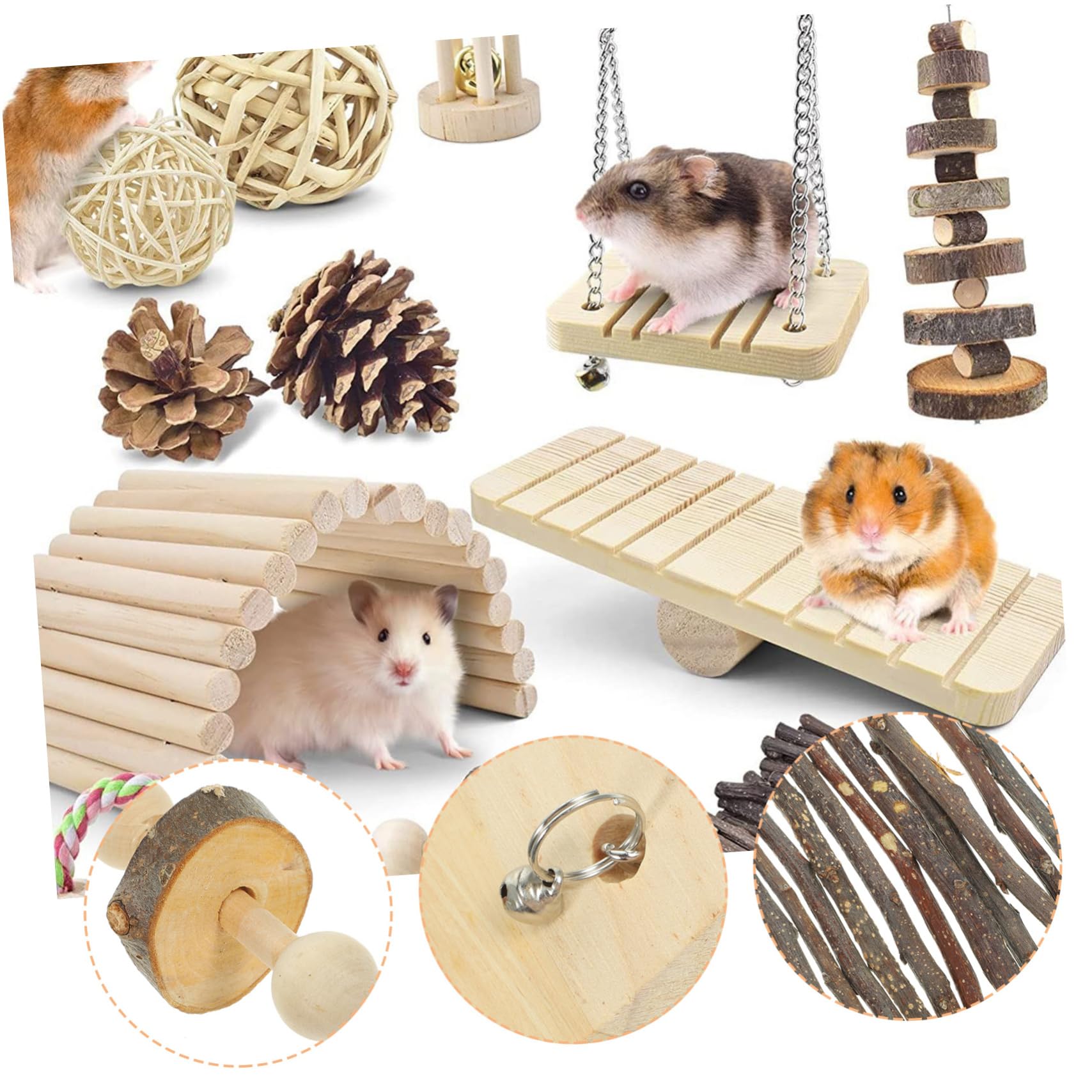 1satz Hamster Kauspielzeug-Set Mit Karotten-heu-bällen Und Schaukeltieren Für Kleine Tiere Teiliges Spielzeug Zahnpflege Und Beschäftigung Für Hamster Meerschweinchen Und