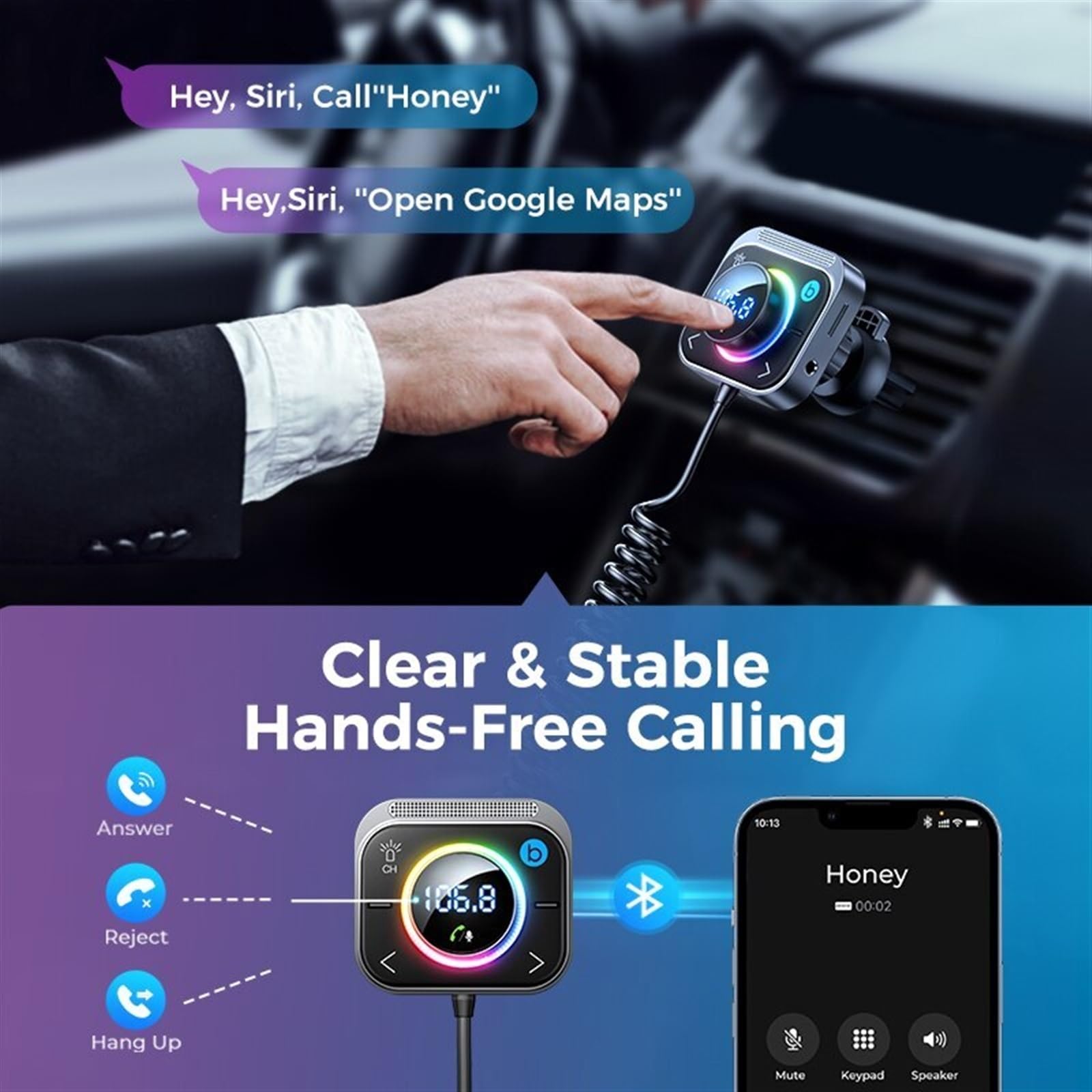Adaptador de Cargador de Coche Bluetooth 5.3 FM AUX con Bluetooth, instalación en Rejilla de ventilación, 3 Puertos PD QC 3.0 FM, transmisor de Coche Bluetooth