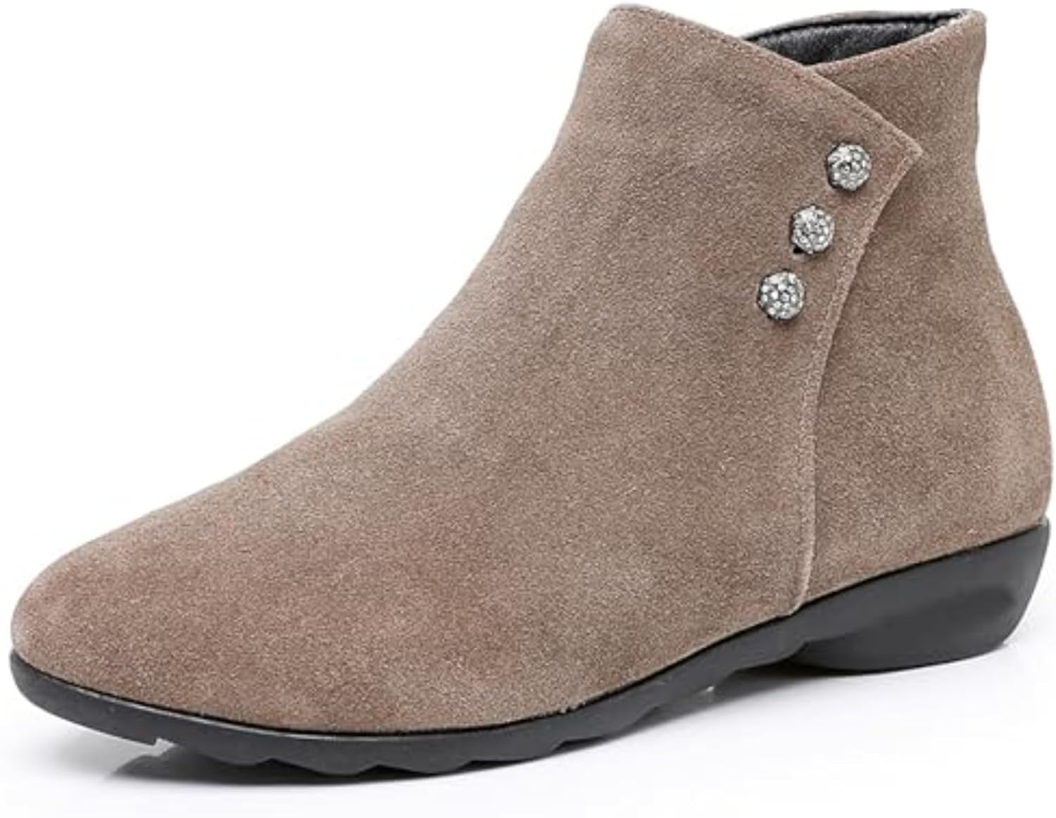 Women'S Genuine Leather Flat Ankle Boots classic Round Toe Side Zipper Non-Slip Soft Bottom Booties For Office Work Dress Boots